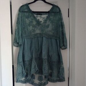 SHEIN Teal Lace Overlet Tunic Top One Size